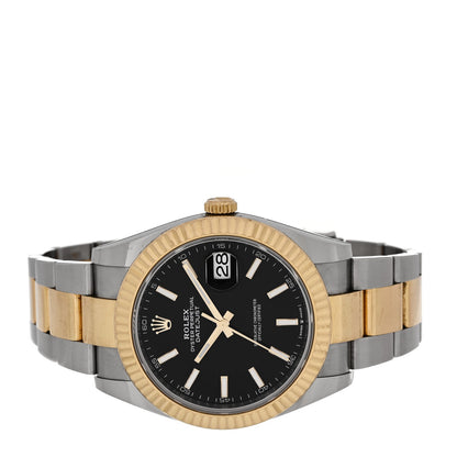 Rolex Stainless Steel 18K Yellow Gold 41mm Oyster Perpetual Datejust Watch Black 126333