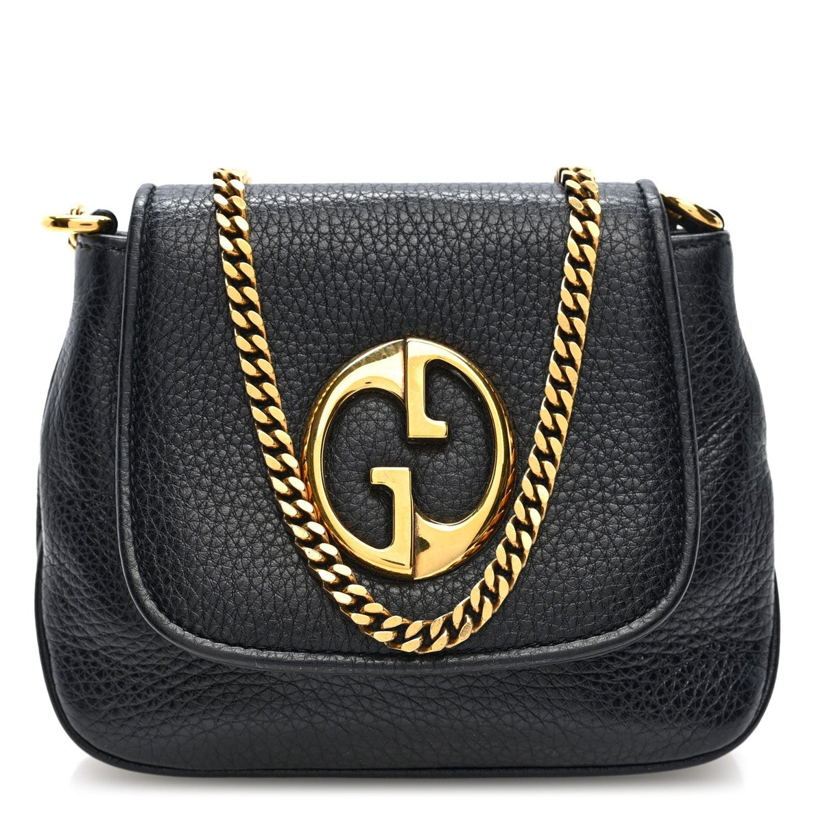 Gucci Pebbled Calfskin Small 1973 Chain Shoulder Bag Black