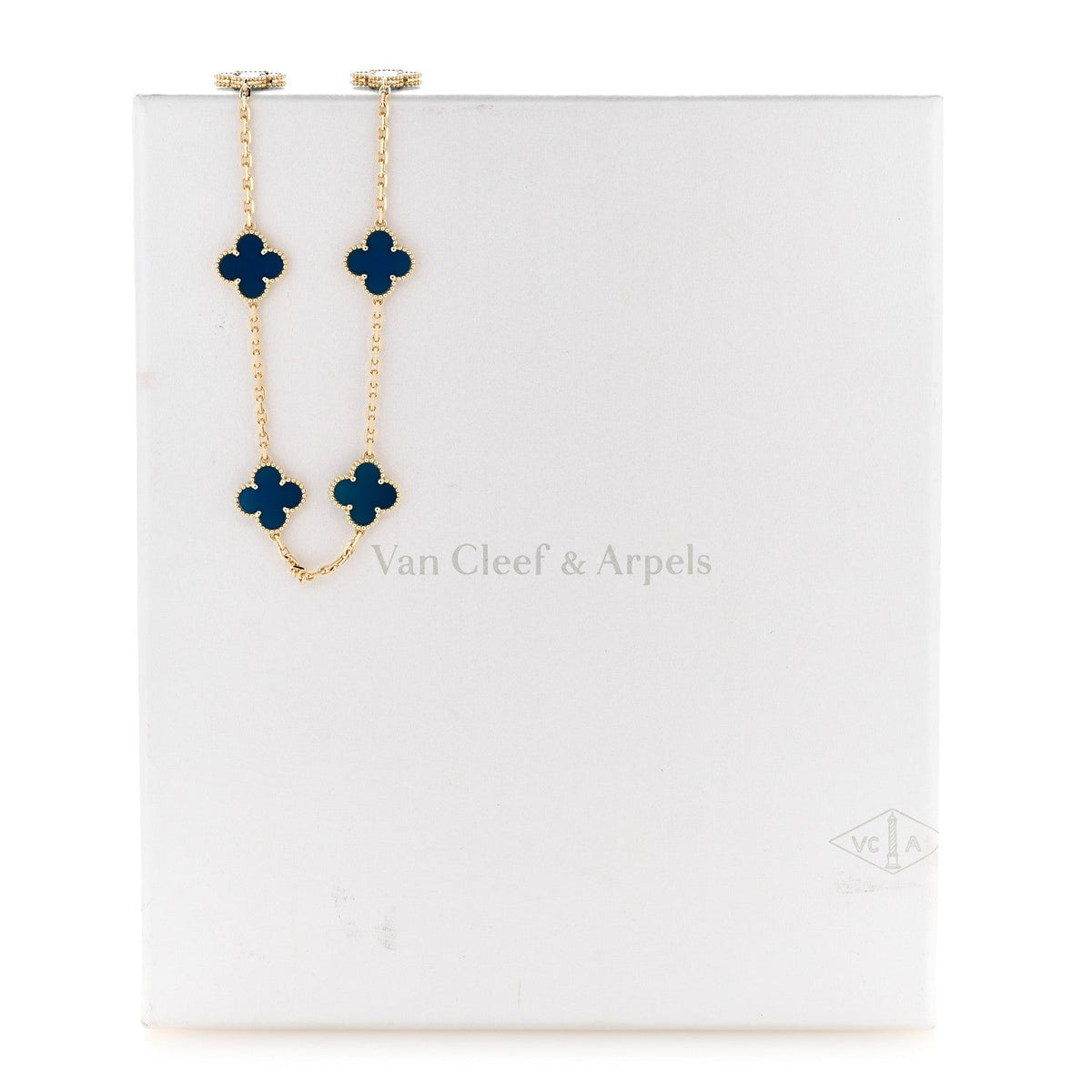 Van Cleef & Arpels 18K Yellow Gold Blue Agate Vintage Alhambra 10 Motif Necklace
