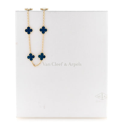 Van Cleef & Arpels 18K Yellow Gold Blue Agate Vintage Alhambra 10 Motif Necklace