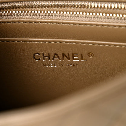 Chanel Lambskin Quilted Mini Rectangular CC Slide Flap Bag Dark Khaki