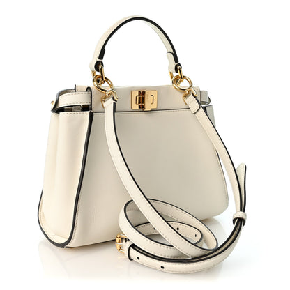 Fendi Vitello Seta Canvas FF Mini Peekaboo Iconic Satchel Uovo Sigaro Marrone