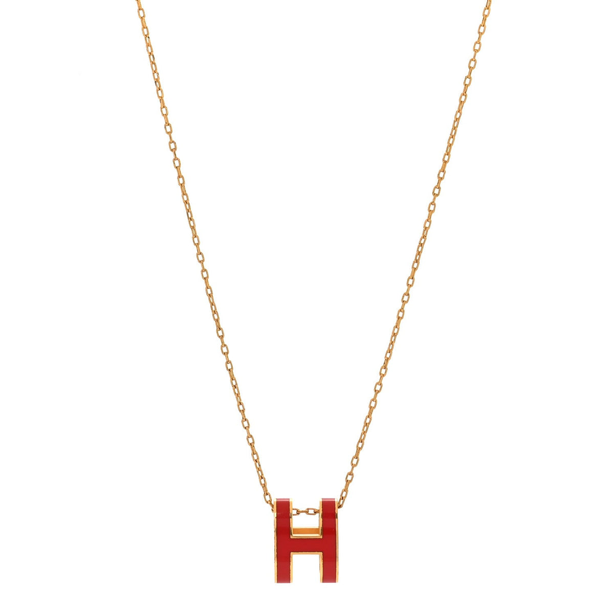 Hermes Lacquered Gold Pop H Pendant Necklace Rouge Vif