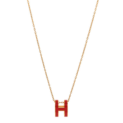 Hermes Lacquered Gold Pop H Pendant Necklace Rouge Vif