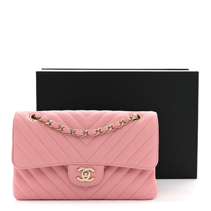 Chanel Caviar Chevron Quilted Small Double Flap Pink