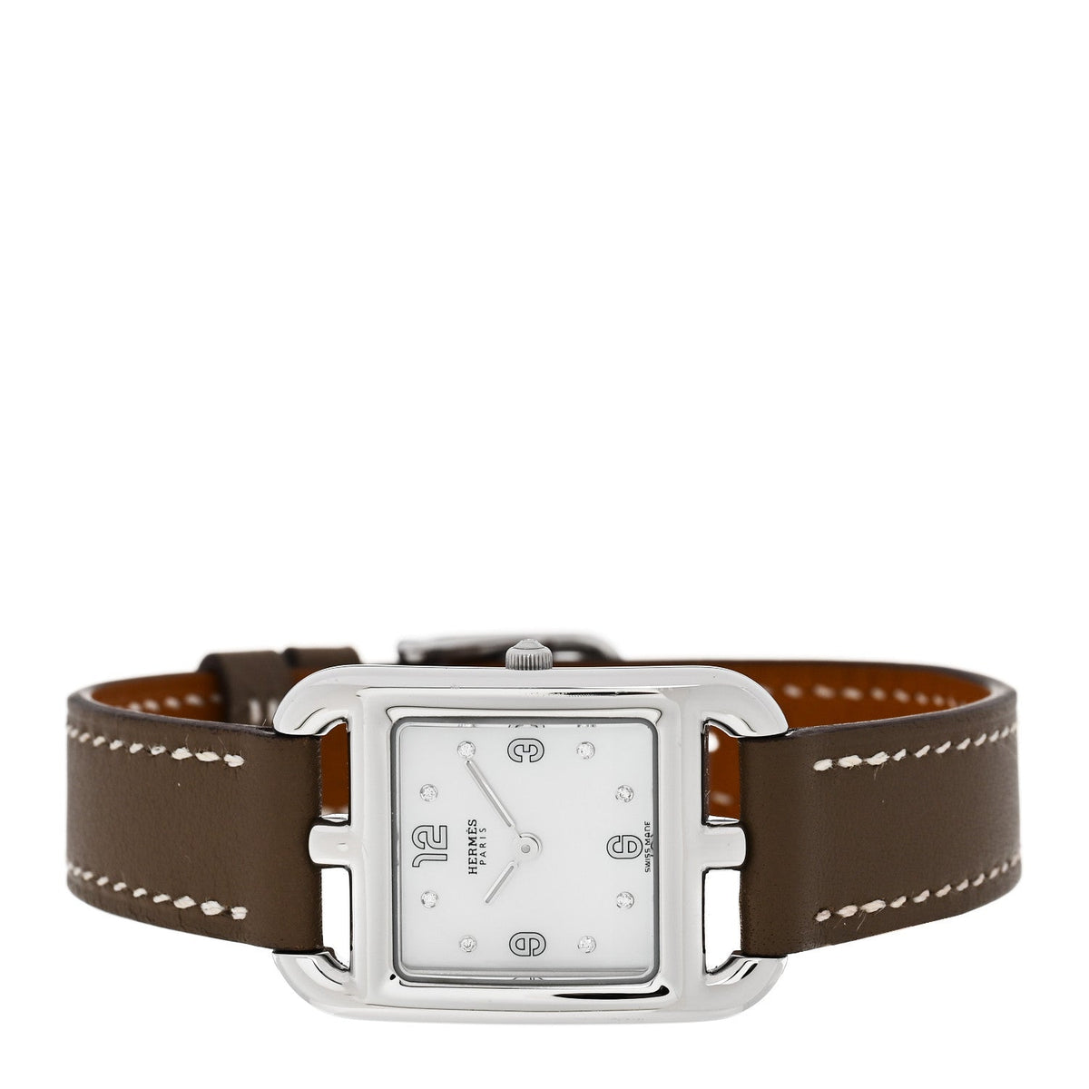 Hermes Stainless Steel Diamond Mother of Pearl Women's 23mm Cape Cod Watch Etoupe