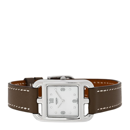 Hermes Stainless Steel Diamond Mother of Pearl Women's 23mm Cape Cod Watch Etoupe