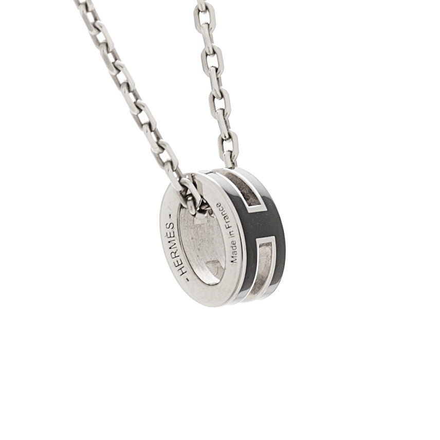 Hermes Lacquered Palladium Mini Pop H Pendant Necklace Black