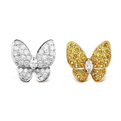 18K Gold Diamond Sapphire VCA Two Butterfly Earrings
