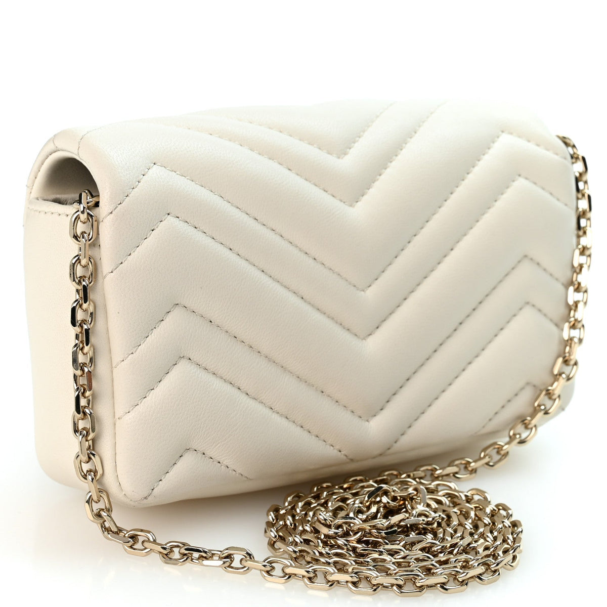 Gucci Lambskin Matelasse Mini GG Marmont Shoulder Bag White