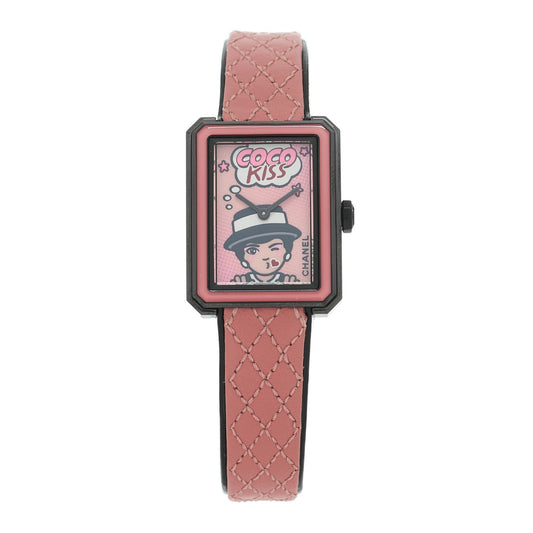 Chanel Stainless Steel Calfskin 21mm Boy-Friend Watch Pink 1878122