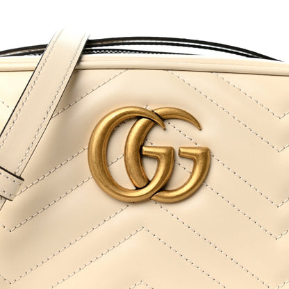 Gucci Calfskin Matelasse Small GG Marmont Chain Shoulder Bag White 1987195