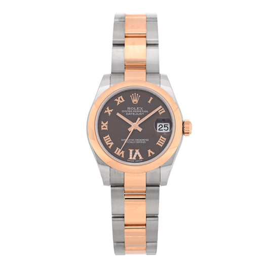 Rolex Stainless Steel 18K Everose Diamond 31mm Oyster Perpetual Datejust Watch Chocolate Roman 178241