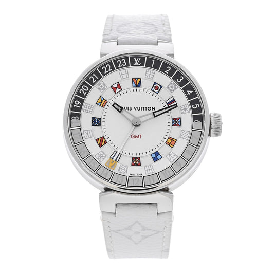 Louis Vuitton Stainless Steel Rubber 44mm Tambour Moon Dual Time Watch Silver