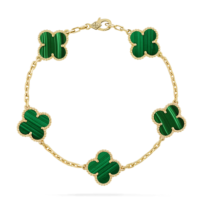 18K Yellow Gold Malachite VCA Vintage Alhambra Bracelet 5 Motifs