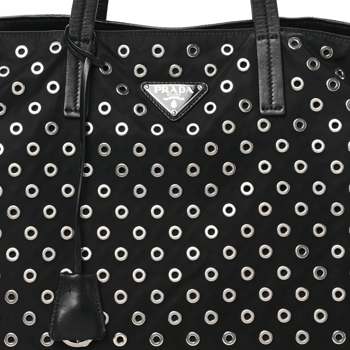 Prada Tessuto Nylon Calfskin Grommet Tote Black
