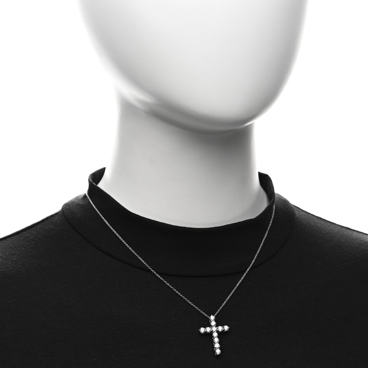 Tiffany Platinum Diamond Large Cross Pendant Necklace