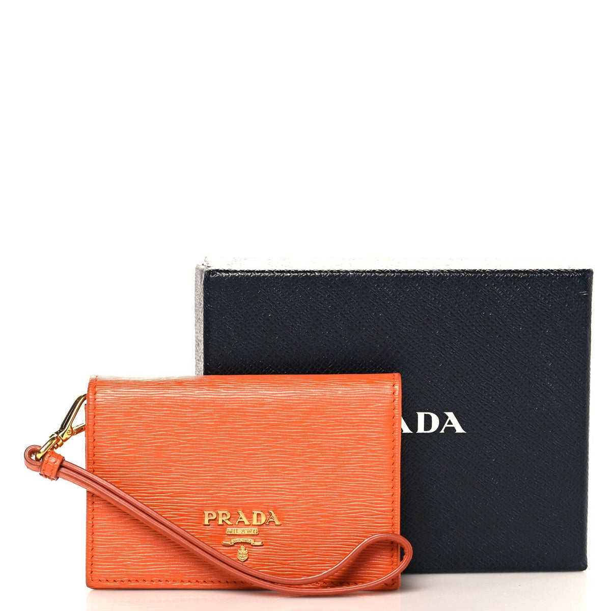 Prada Vitello Move Metal Wristlet Card Holder Papaya