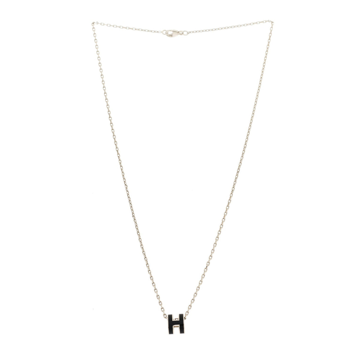 Hermes Lacquered Palladium Mini Pop H Pendant Necklace Black