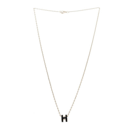 Hermes Lacquered Palladium Mini Pop H Pendant Necklace Black