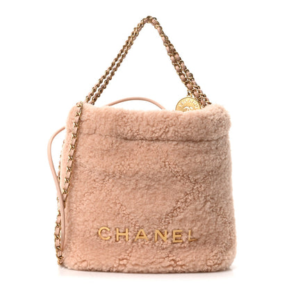 Chanel Shearling Quilted Mini Chanel 22 Shoulder Bag Light Pink 1921313