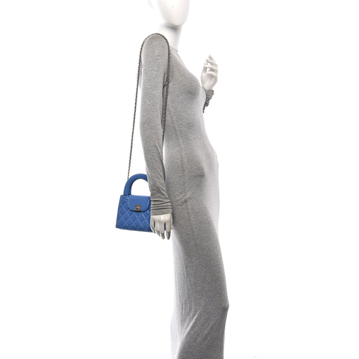 Chanel Shiny Aged Calfskin Quilted Nano Kelly Shopper Blue