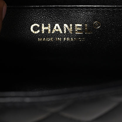 Chanel Lambskin Quilted Mini Top Handle Rectangular Flap Black