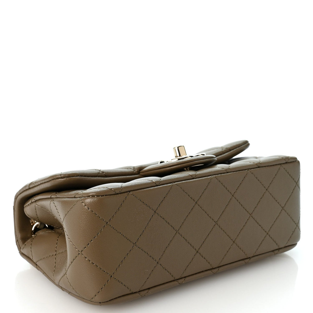Chanel Lambskin Quilted Mini Rectangular CC Slide Flap Bag Dark Khaki