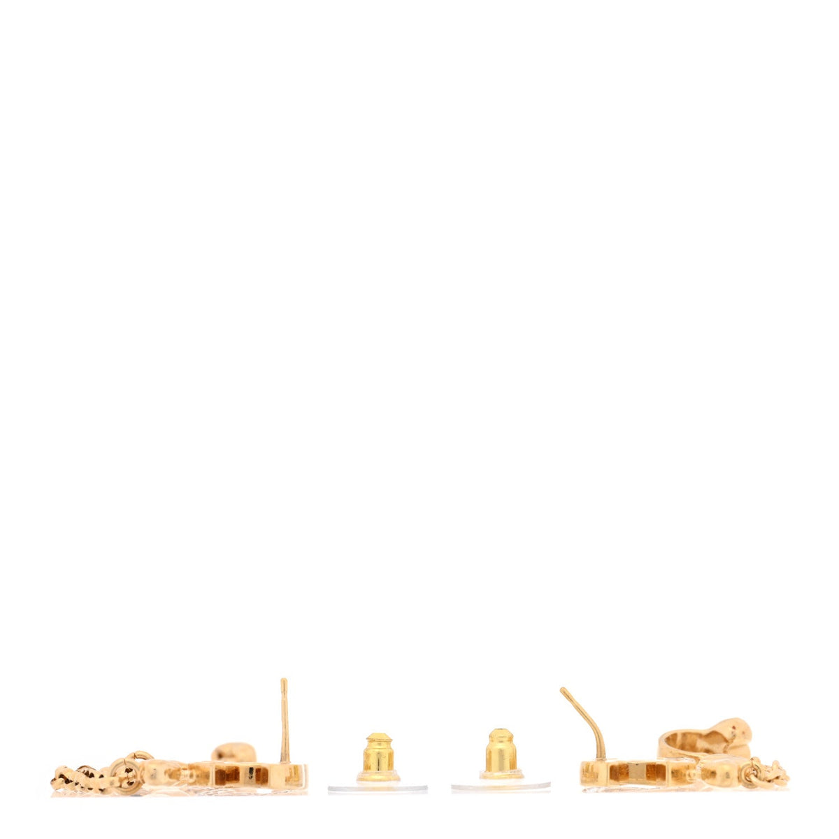 Metal Crystal CC Drop Heart Link Earrings Gold