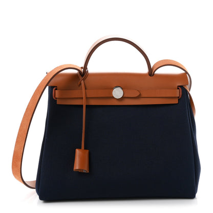Hermes Toile Vache Hunter Herbag Zip Retourne 31 PM Bleu Marine