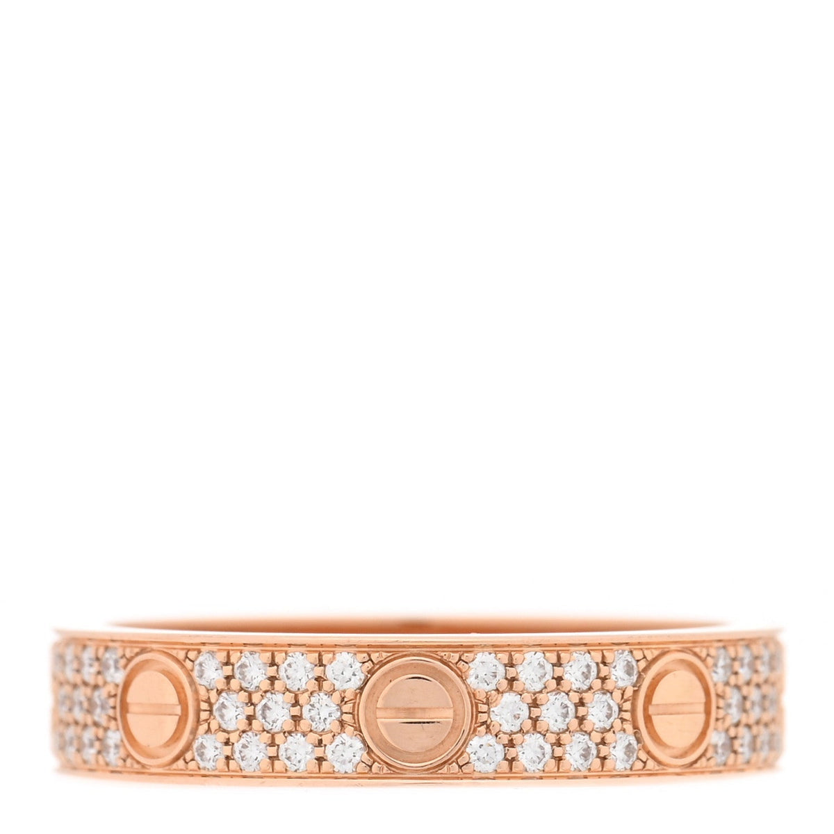 Cartier 18K Pink Gold Diamond 4mm LOVE Wedding Paved Band Ring 52 6