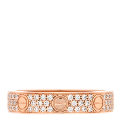Cartier 18K Pink Gold Diamond 4mm LOVE Wedding Paved Band Ring 52 6