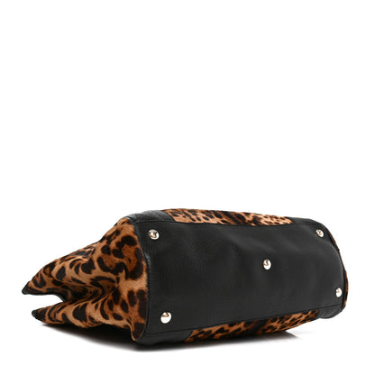 Gucci Pony Hair Cheetah Print Medium Bamboo Shopper Tote Bag