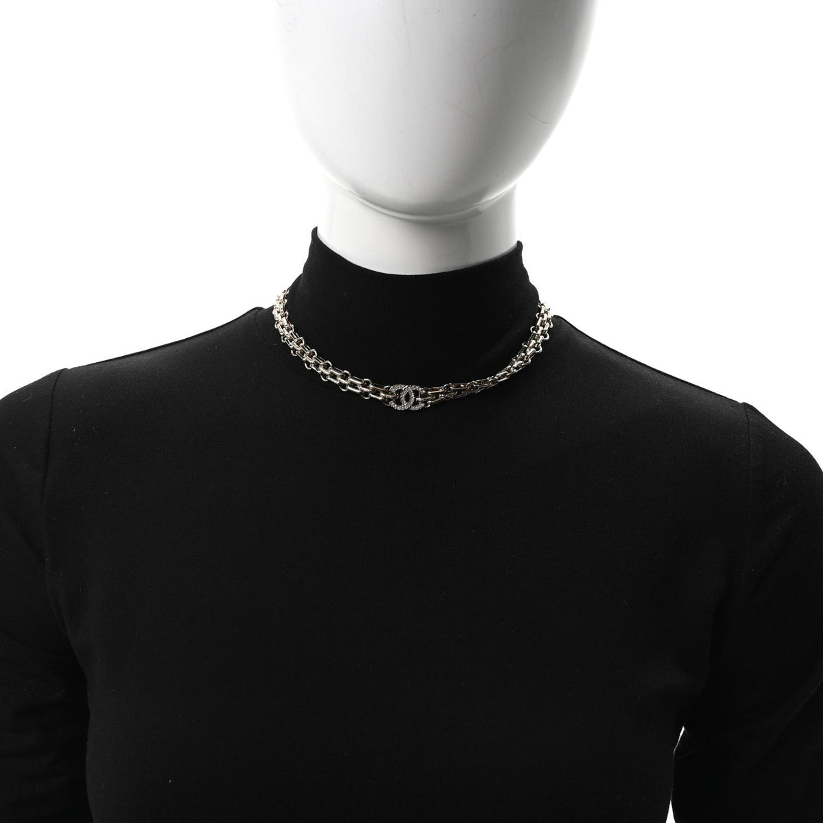 Chanel Metal Crystal CC Choker Necklace Gold