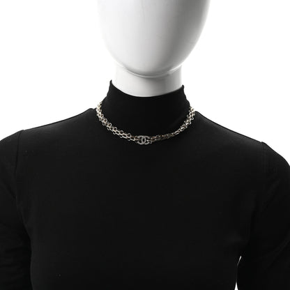 Chanel Metal Crystal CC Choker Necklace Gold