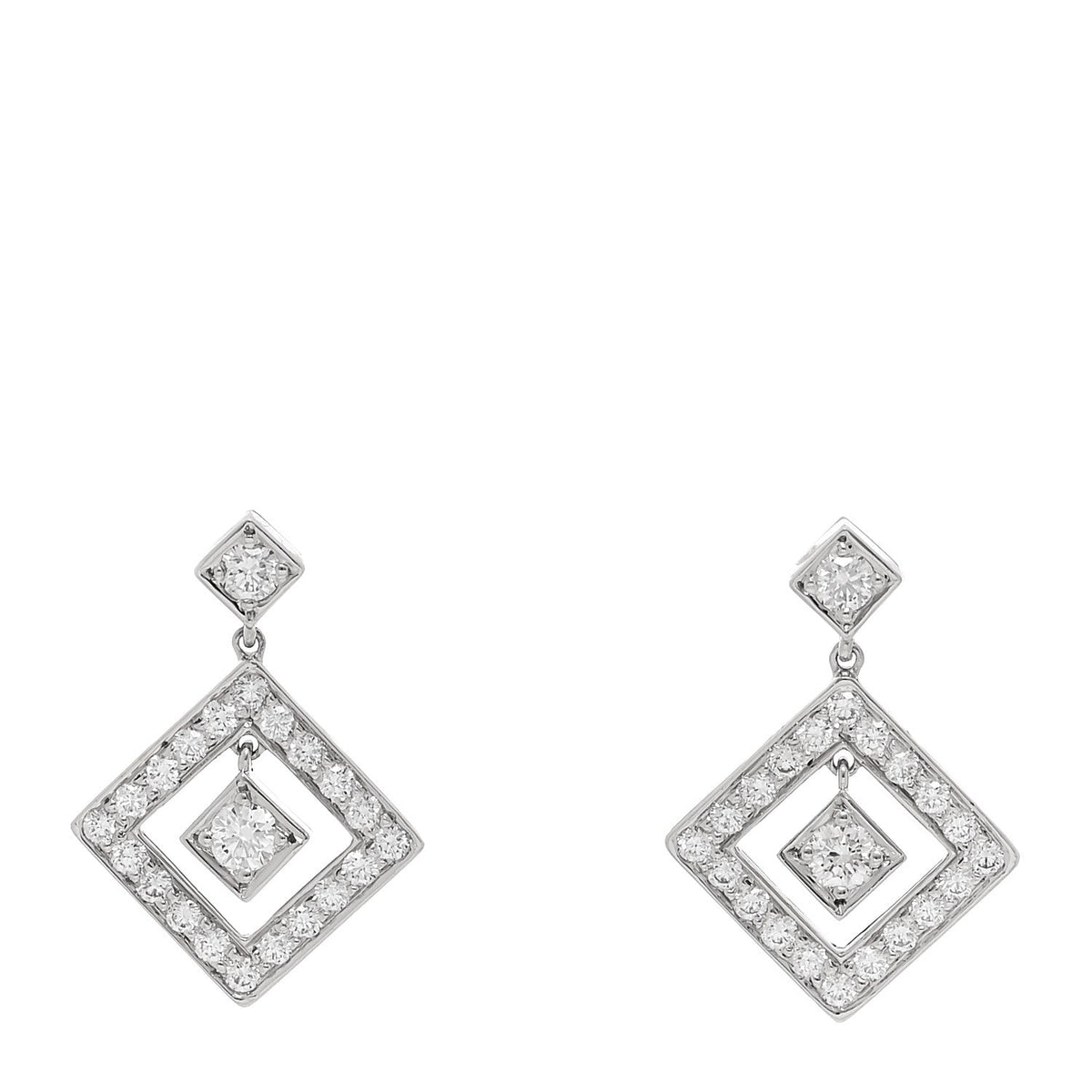 Tiffany Platinum Diamond Legacy Square Open Drop Earrings
