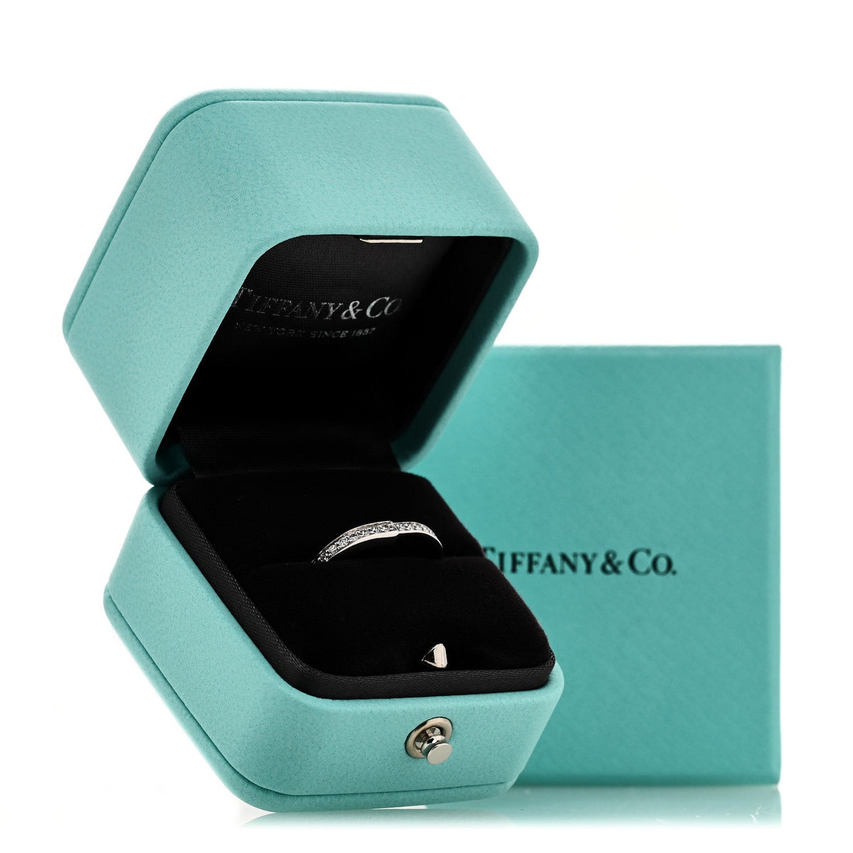 Tiffany 18K White Gold Diamond Lock Pave Ring 49 5
