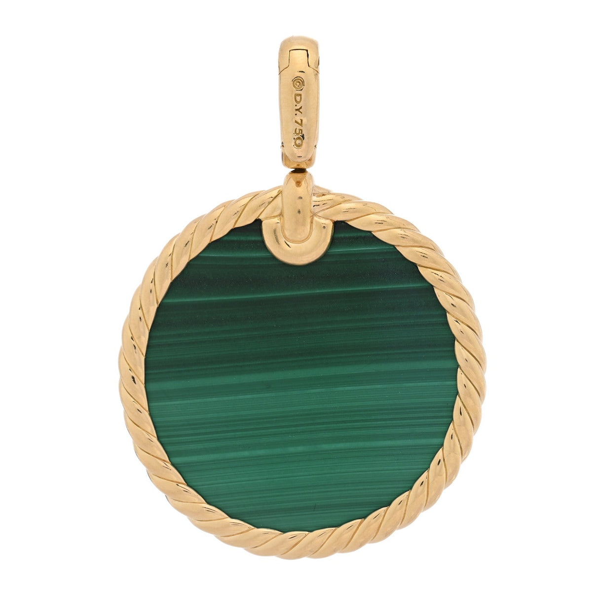 David Yurman 18K Yellow Gold Malachite DY Elements Disc Pendant
