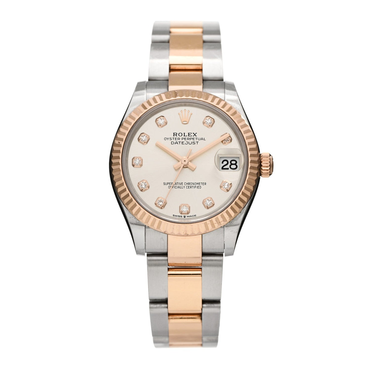 Rolex Stainless Steel 18K Everose Gold Diamond 31mm Datejust Watch Silver 278271