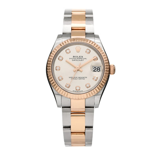 Rolex Stainless Steel 18K Everose Gold Diamond 31mm Datejust Watch Silver 278271