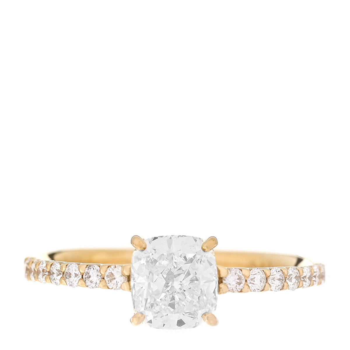 Parker & West by FASHIONPHILE18K Yellow Gold Diamond 1.00ct Cushion Cut Pave Band Engagement Ring 51 5.75