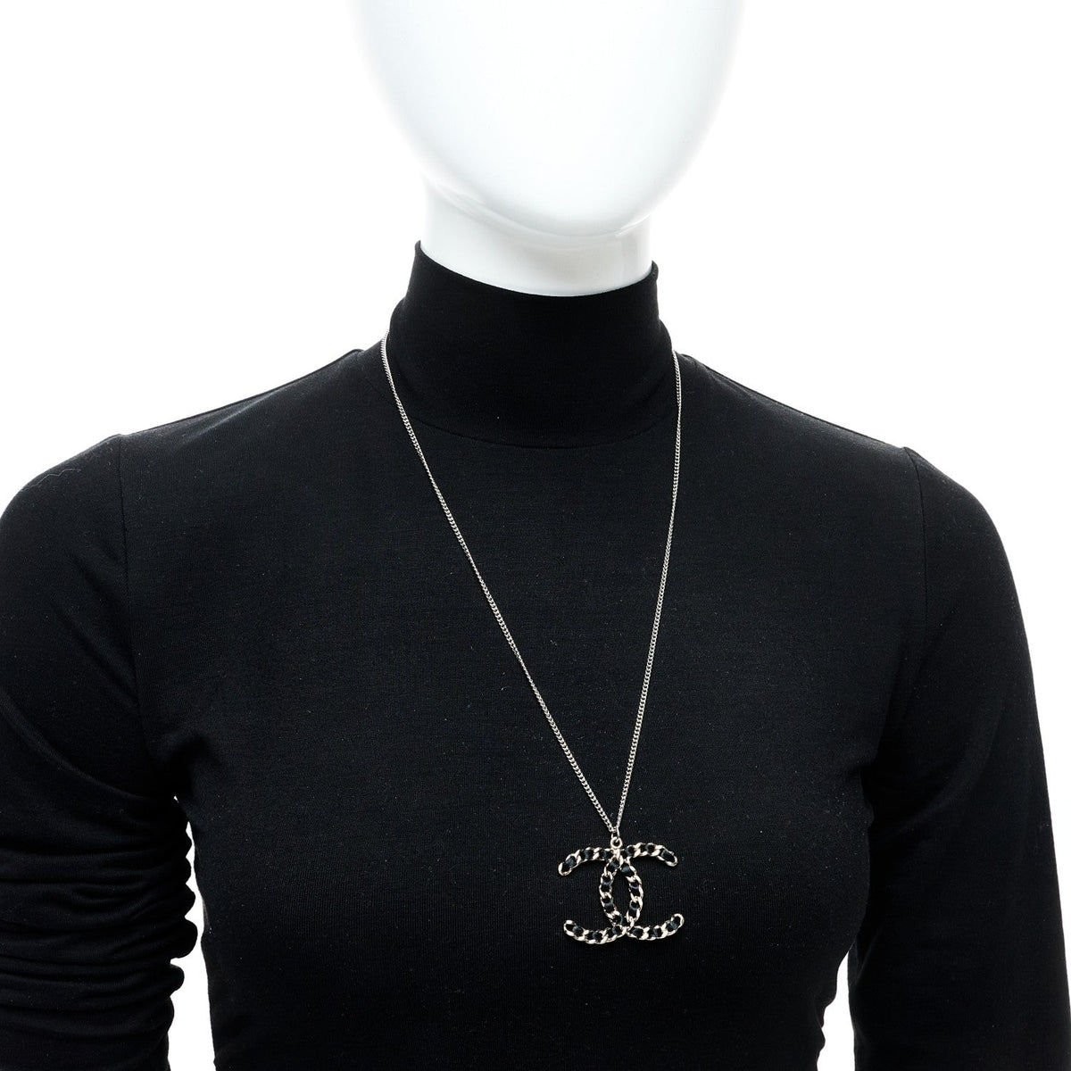 Lambskin CC Necklace Black Silver