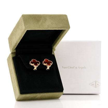 Van Cleef & Arpels 18K Yellow Gold Carnelian Vintage Alhambra Earrings