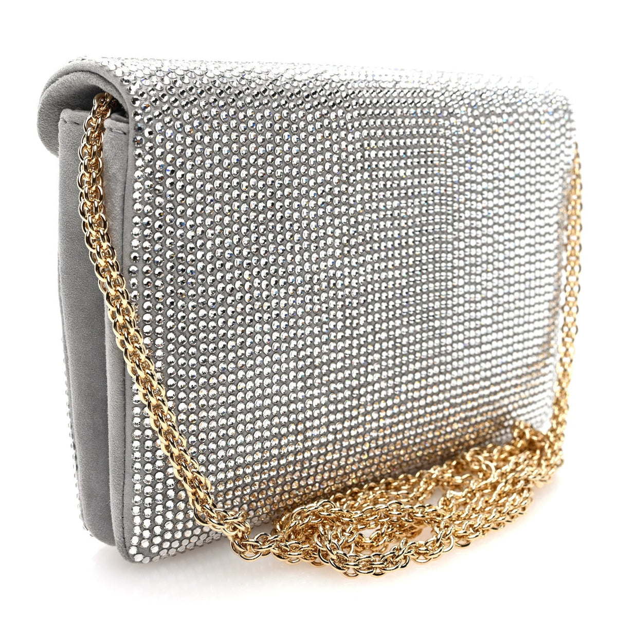 Valentino Garavani Crystal Suede Small One Stud Clutch Silver