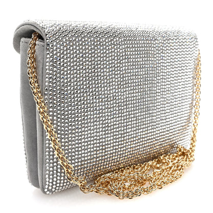 Valentino Garavani Crystal Suede Small One Stud Clutch Silver