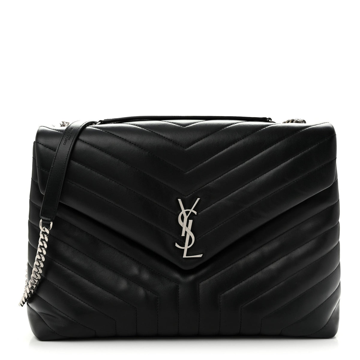 Saint Laurent Calfskin Y Quilted Large Loulou Chain Satchel Black