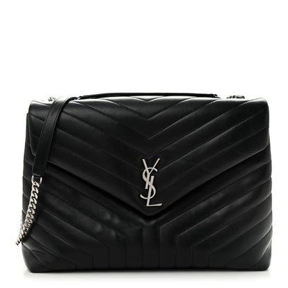 Saint Laurent Calfskin Y Quilted Large Loulou Chain Satchel Black