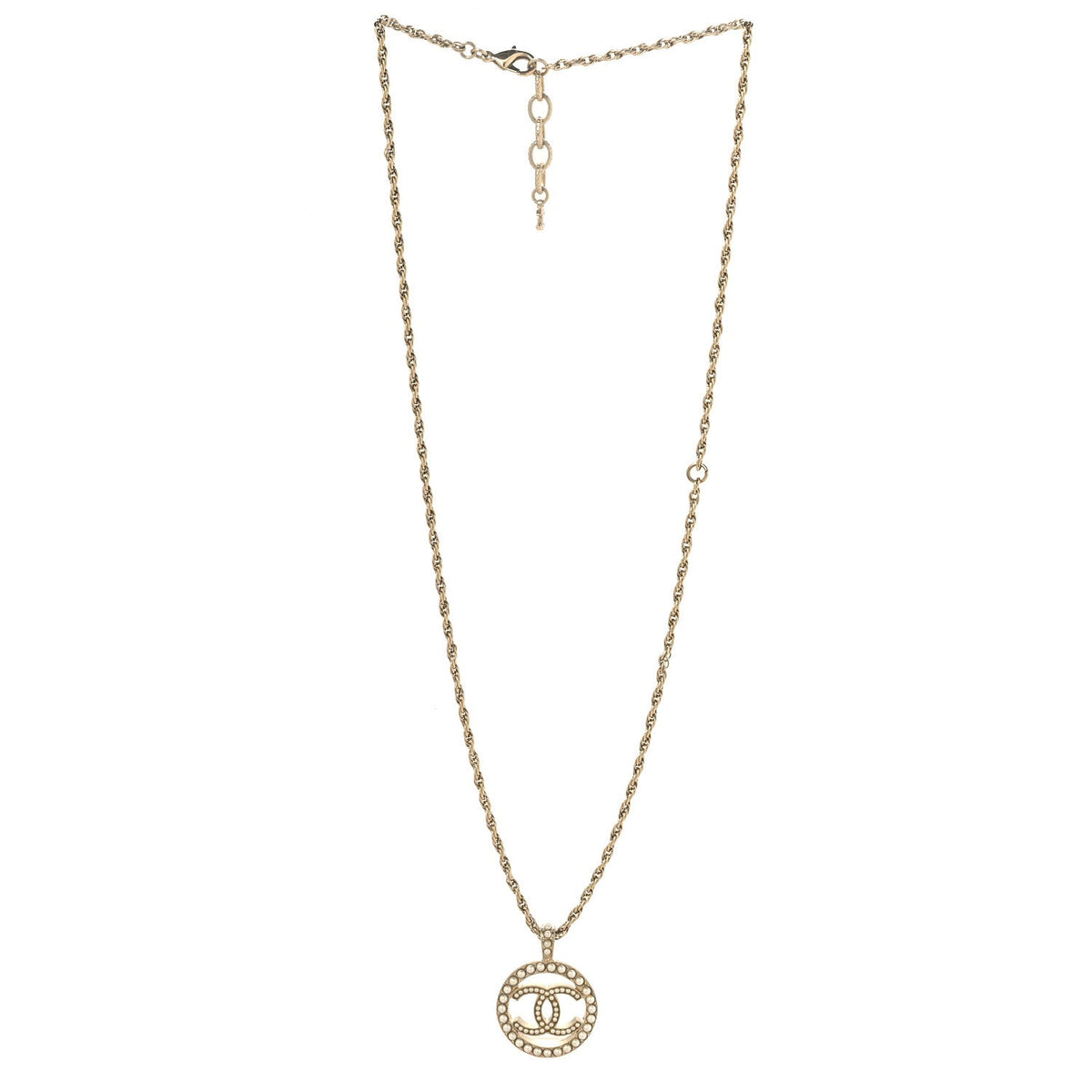 Chanel Pearl CC Round Pendant Necklace Gold