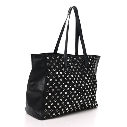 Prada Tessuto Nylon Calfskin Grommet Tote Black