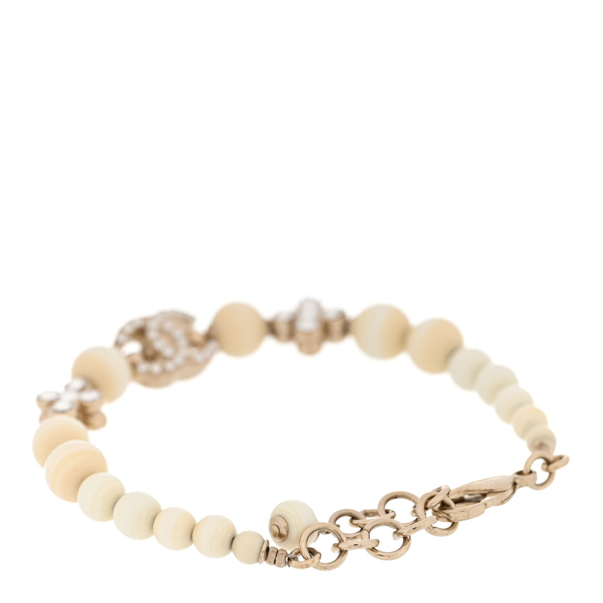 Chanel Enamel Crystal CC Flower Bracelet White Light Gold